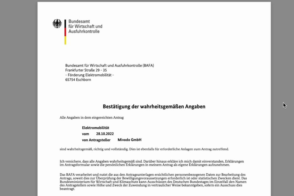 Best&auml;tigungsmail und Dokument Download Link f&uuml;r Best&auml;tigung der wahrheitsgem&auml;&szlig;en Angaben
